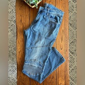 Men’s Light Blue Distressed Jeans, Ribbed Knees, 34x32